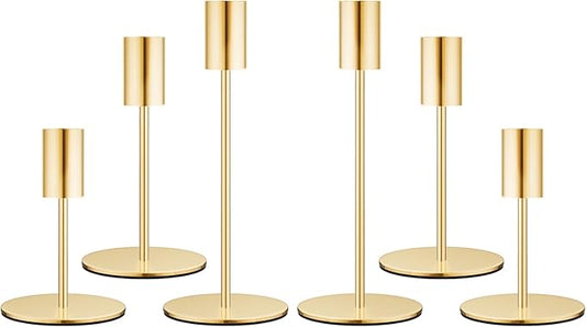 Set of 6 French Gold Taper Candle Holders Candlestick Holders, Decor Candle Stick Candle Holder for Table or Mantel Centerpiece, Wedding, Dinning, Party Home Decor