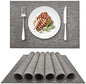 DACHUI Placemats Set of 6, Linen Look Woven Place Mats, Water Resistant, Heat Resistant, Washable, Durable Table Mats (Grey)