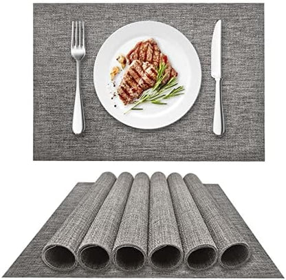 DACHUI Placemats Set of 4, Linen Look Woven Place Mats, Water Resistant, Heat Resistant, Washable, Durable Table Mats (Grey)