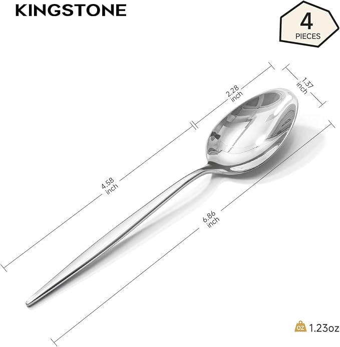 4-Piece Teaspoon Set, 18/10 Stainless Steel Dessert Spoons | Mirror Polished - Image 2