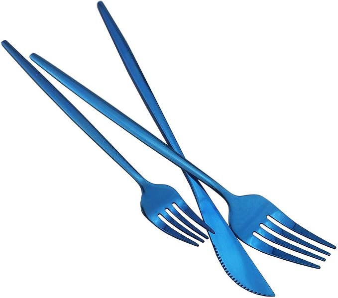 JASHII Shiny Blue Silverware Set, 20-Piece Stainless Steel Satin Finish Flatware - Image 4