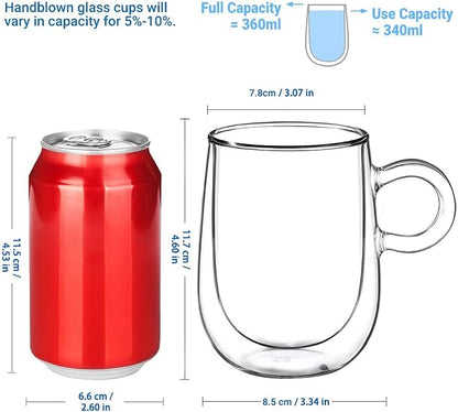 glastal Double Walled Glass Coffee Mugs 12 oz, Cappuccino Cups Set of 2 - Image 2