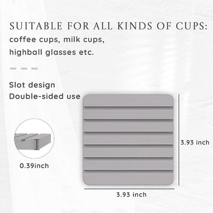 Water Absorbent Diatomite Set of 2 Coaster Coasters Rectangle Grooved Design - Image 2