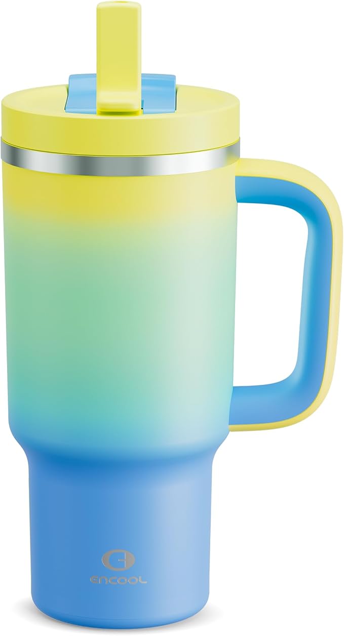 ENCOOL 32 oz Tumbler with Handle and Straw: Stainless Steel Insulated Tumbler by ENCOOL