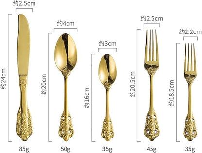 Gold Silverware Set for 6 Premium 18/10 Stainless Steel Flatware Set Palace Style 30 Piece Cutlery Tableware Utensils Embossed Decorative Handle Knives Forks and Spoons for Home Christmas Wedding