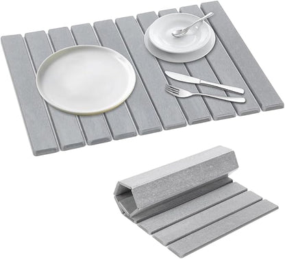 Large Stone Dish Drying Mat - Eco-friendly, Instant Drying, Diatomaceous Earth Mat, Foldable & Super Absorbent, 24"x16", Gray