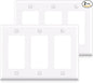 ELEGRP 3-Gang Decorative Wall Plates, Standard Size 4.53" H x 6.39" L Unbreakable Thermoplastic Faceplate Cover for Decorator Receptacle Outlet Switch, UL Listed (2 Pack, Glossy White)