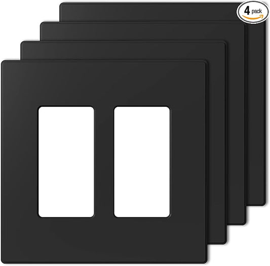 AIDA 2-Gang Decorative Wall Plates, 4.88" H x 4.94" L - Unbreakable Thermoplastic Faceplate Cover for Outlets and Switches, UL Listed - (4 Pack, Matte Black)