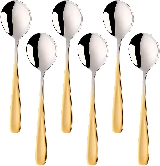 Buyer Star Bouillon Spoon Sets, 7-Inch Round Soup Spoons, Stainless Steel by BuyerStar