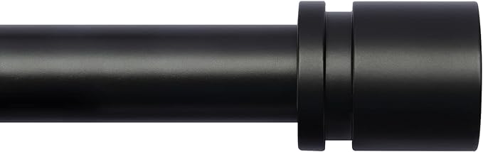 Curtain Rods for Windows 16 to 48 or 60 Inches Max Adjustable Length 1 Inch Diameter Window Curtain Rod with Aluminium Finials, Black