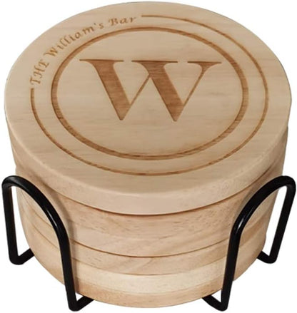 Personalized Wooden Coasters, Custom Engraved Monogram Coasters, Great Gifts for Relatives, Friends or Yourself (Set of 6)