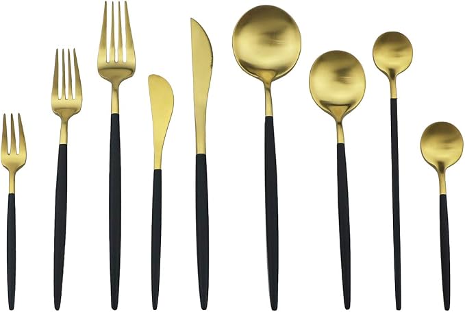 Black Gold Flatware, Royal 4 Piece Matte Black Handle 18/10 Stainless Steel Pie - Image 7