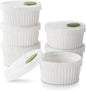 DOWAN Ramekins with lids 4 oz, Creme Brulee Ramiken Oven Safe, Ceramic Baking Bowls Souffle Dishes, Custard Cups Charcuterie Boards Bowls Dipping Sauces, Set of 6, White