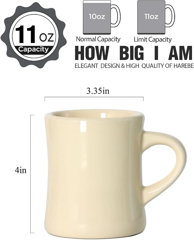 harebe Retro Coffee Cup Set of 4, 10 OZ Heavy Classic Ceramic Diner Mugs Set - Image 2