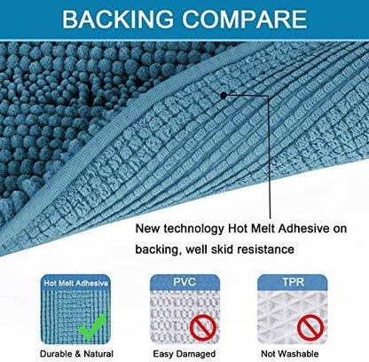 H.VERSAILTEX Bathroom Rugs Bath Rug Set 2 Piece Bathroom Contour Rug Toilet Mat Sets Non Slip Contour Bath Rug Ultra Thick Water Absorbent Striped Bath Mats(47" x 17" Plus 20" x 20" U, Turquoise Blue)