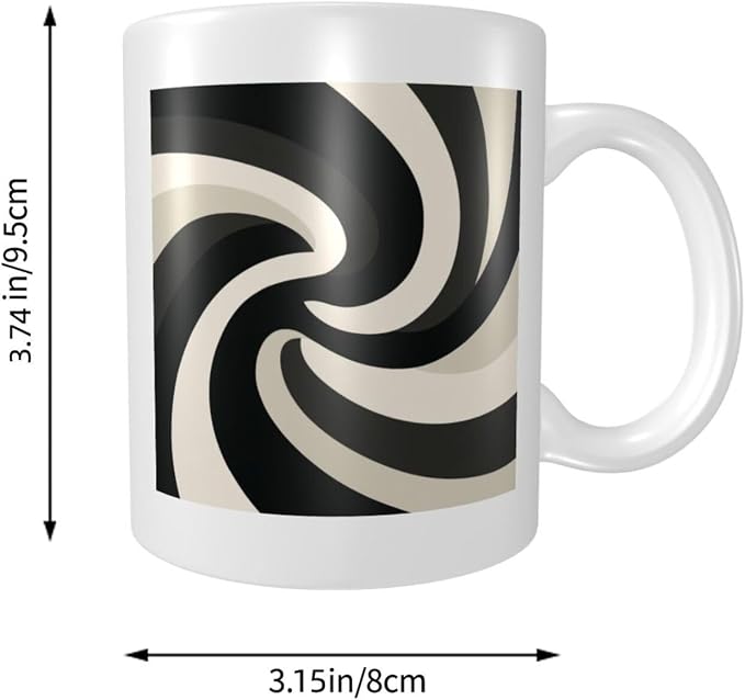 Minimalist Abstract Swirling Shapes Black Beige Ceramic Cup, Elegant Coffee Mug - Image 5
