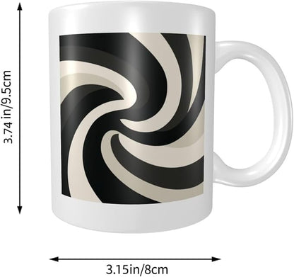 Minimalist Abstract Swirling Shapes Black Beige Ceramic Cup, Elegant Coffee Mug - Image 5