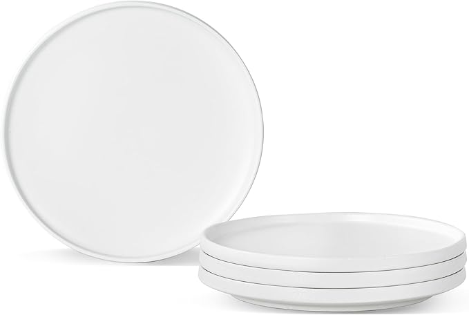 Ceramic Salad & Dessert Plates Set, 8 Inch, Modern White | Stoneware, by Shrynxal