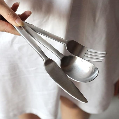 Matte Silverware Set for 12 Stainless Steel Flatware Set Light Luxury Vintage Style 48 Piece Cutlery Tableware Utensils Set Include Knives Forks and Spoons for Home Kitchen Restaurant Christmas