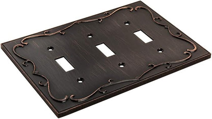 French Cabriole Decorative Wall Plate Switch Plate Outlet Cover (Triple Toggle, Aged Bronze)
