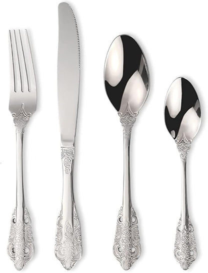 Vintage Silverware Flatware Set for 10, European Classic Style 40 Pieces Stainless Steel Tableware Cutlery Set,Fine Kitchen Utensils for Wedding Restaurant Hotel Christmas