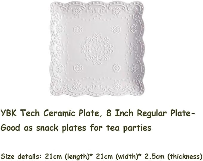 YBKTEX Ceramic Plate, Square Embossed Lace Plate - Image 2