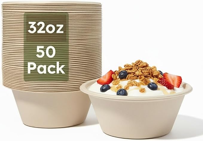 32 oz Disposable Paper Bowls, Heavy-Duty Compostable Soup Bowls, Eco-Friendly by Unknown