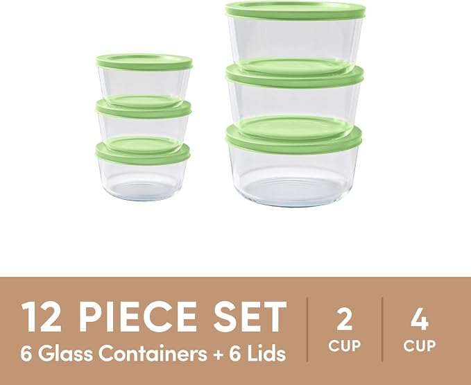 12-Piece Glass Food Storage Containers Set | 2-Cup & 4-Cup, Leakproof | - Image 3