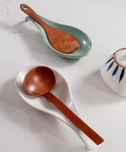 Spoon Rest for Stove Top, Ceramic Spoon Holder for Kitchen Counter, 9 Inches Spoon Holder Utensil Rest for Cooking Christmas Housewarming Wedding Gift, Blue Pitting