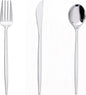 PULOTE 150PCS Silver Plastic Silverware Disposable - Heavy Duty Silver Plastic Cutlery Set - Plastic Utensils Set Include 50 Knives,50 Forks and 50 Spoons for Wedding,Party&Christmas