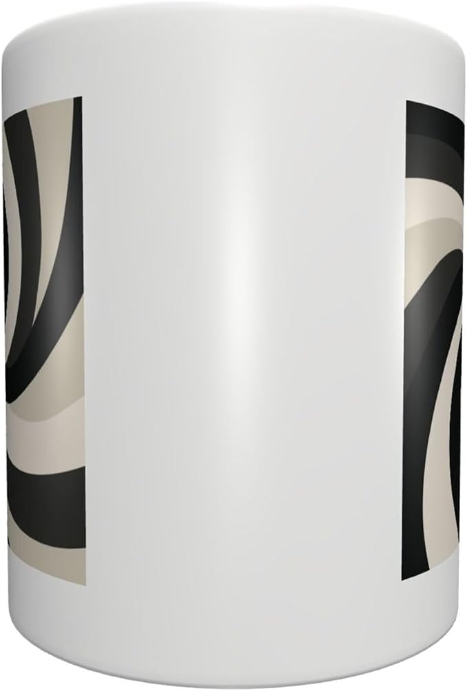 Minimalist Abstract Swirling Shapes Black Beige Ceramic Cup, Elegant Coffee Mug - Image 4