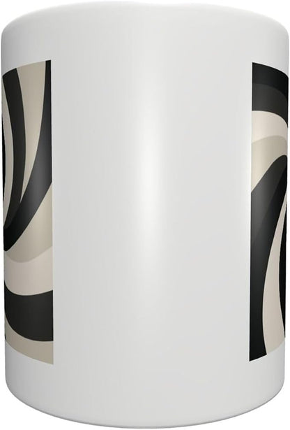 Minimalist Abstract Swirling Shapes Black Beige Ceramic Cup, Elegant Coffee Mug - Image 4