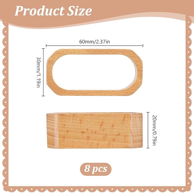 Wooden Napkin Rings Set of 8 for Wedding Party Dinning Table Decor Cloth Napkin - Image 2