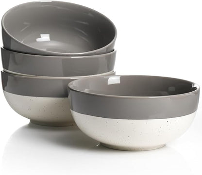 AISBUGUR Cereal Bowls Set of 4, 26oz Large Soup Bowls for Kitchen, Ceramic Bowls for Oatmeal, Salad, Pasta, Soup, Dessert, Serving Bowls Dishwasher & Microwave Safe, Grey
