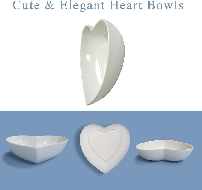 2pcs/Set Porcelain Heart Shaped Deep Salad Plates, 7 inch Cute Heart Bowls - Image 4