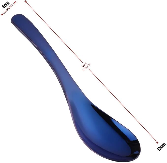 Blue Soup Spoons, Stainless Steel Polished Thick Heavy Duty Asian Rice Table - Image 6