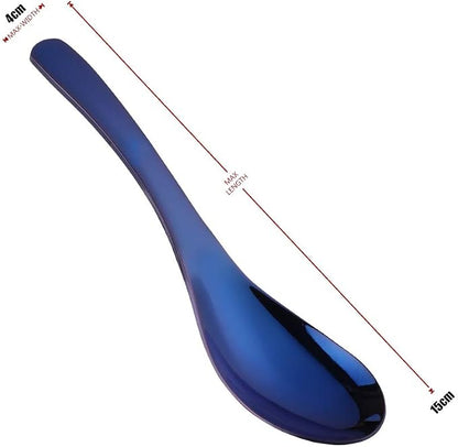Blue Soup Spoons, Stainless Steel Polished Thick Heavy Duty Asian Rice Table - Image 6