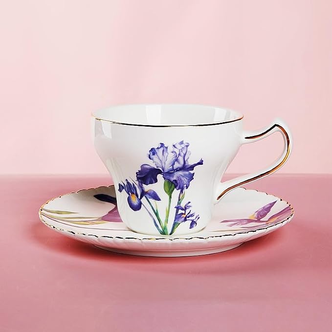 Bone China Tea Cup Set with Saucer and Spoon, 3 Piece, Cappuccino and Latte Cups - Image 3