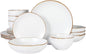 Gibson Home Hazeltine 16-Piece White Stoneware Dinnerware Set – Plates and Bowls, Durable Ceramic Kitchen Dinner Set