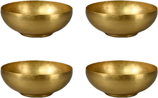 Serene Spaces Living Set of 4 Antique Brass Decorative Bowl, Metal Basket, for Floating Candles, Flowers, Potpourri, Catchall for Entryway, Centerpiece, Home Décor, 4.75" Tall & 12" Dia