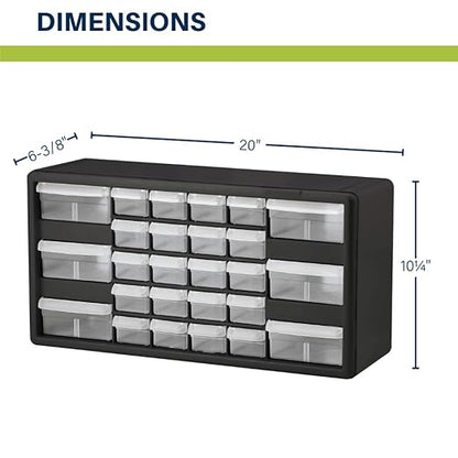 Akro-Mils 26-Drawer Plastic Drawer Storage Cabinet for Garage Organization, Bead Organizer, Building Bricks Storage, Teacher Toolbox, Makeup Organizer, 20-Inch W x 6-Inch D x 10-Inch H, 10126 Red