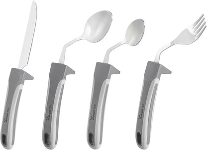 Restaurantware Adaptive Cutlery Set - 1 Set 9.84 x 5.12 x 1.57 Inches - Non-Slip Ergonomic Dining Utensils With Textured Handle - Stainless Steel Gray