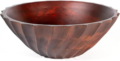 Folkulture Natural Ribbed Salad Bowl | 11” Large Mango Wood Serving Bowl by FOLKULTURE