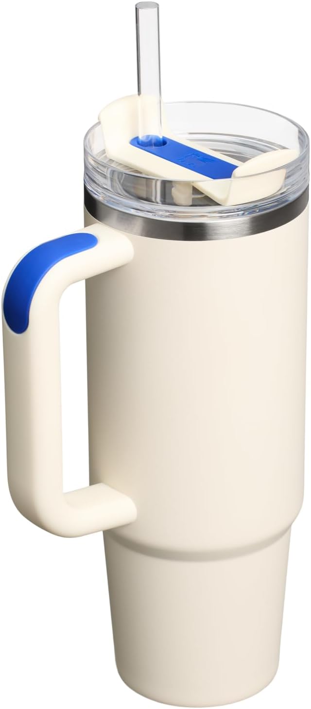STANLEY Quencher H2.0 Flow State Tumbler, 30 oz, Cream Royal | Handle and Straw - Image 3