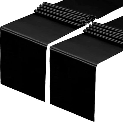 Black Table Runners, 12x108 Inches, 2 Pack | Satin, Silk and Smooth Fabric by HMQIANG