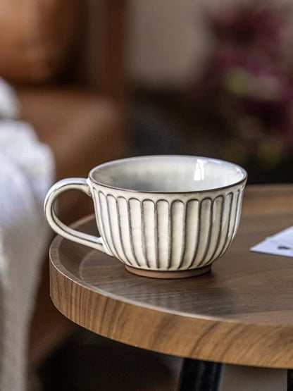 12 oz Ceramic Coffee Mug, Vintage Style Coffee Cup 350ml Rustic Ribbed Coffee - Image 3