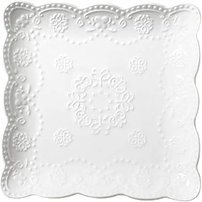 Ceramic Plate, Square Embossed Lace Plate by YBK+Tech