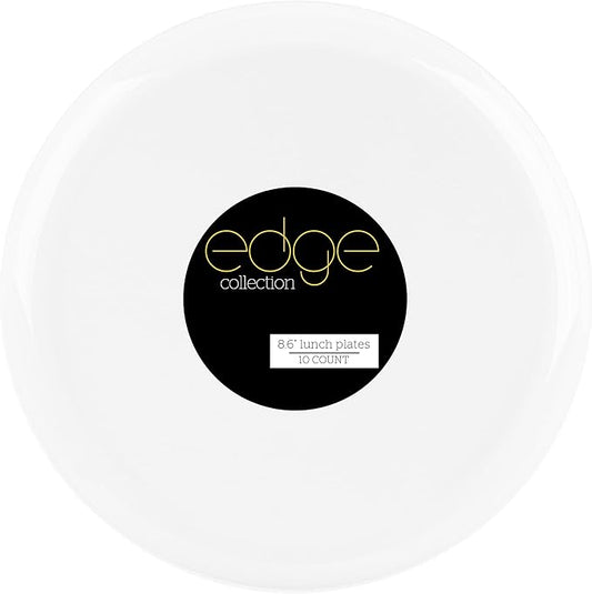 [30 Pack 8.6''] White Plastic Party Plates Edge Collection Premium heavyweight Elegant Disposable Tableware Dishes