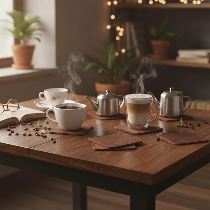 Set of 6 Coaster Geniune Leather Tea Coasters - Image 2