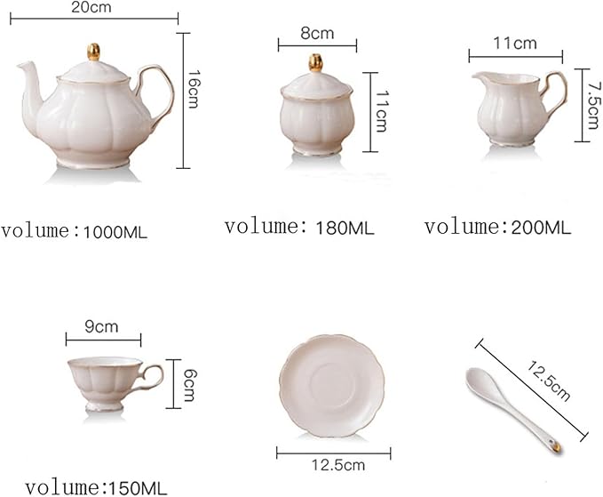 fanquare 15 Pieces Simple White English Ceramic Tea Sets, Tea Pot, Bone China - Image 6